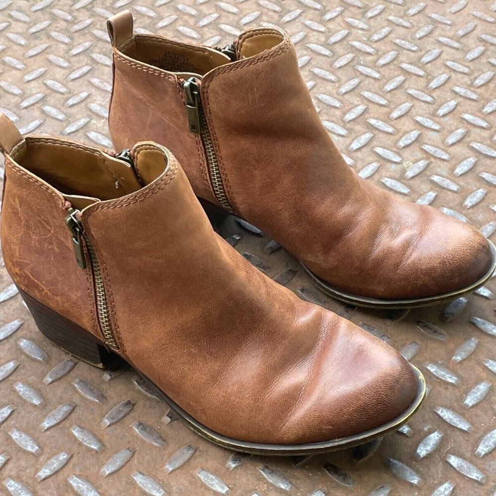 Lucky Brand Women Ankle Boots Brown Genuine Leather Shoes Zip Closure Size 6.5M - Picture 2 of 10